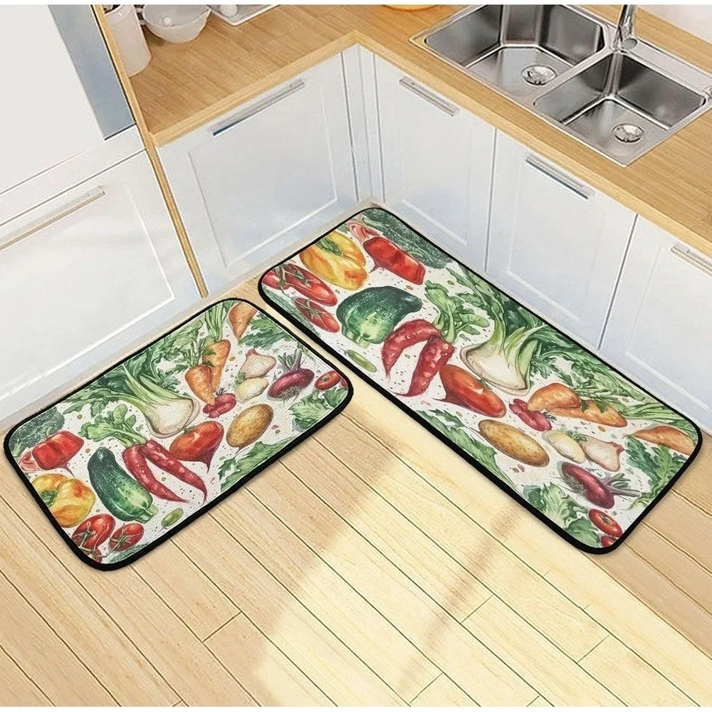 Set of 2 Large Kitchen Rugs and Mats 19.7 x 27.6 in and 19.7x 47.2 in Non Slip.
